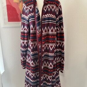 Colorful Geometric Patterned Long Cardigan